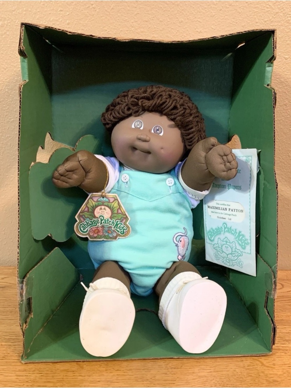 Vintage Cabbage Patch Kids Doll In Box AA Boy African American Maximilian Payton